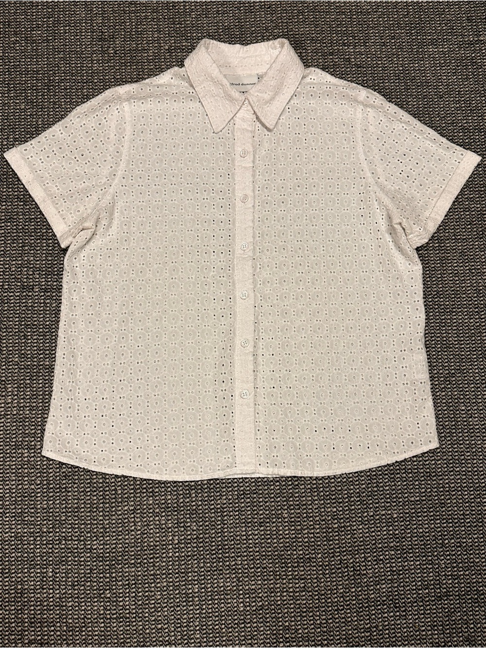 Alfred Dunner Eyelet Button-Up Short Sleeve Top
